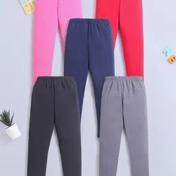 Nino Bambino Girls Pack of 5 Pink & Red Solid Ankle-Length Leggings-image-63