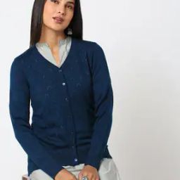 Pointelle-Knit V-Neck Cardigan-53