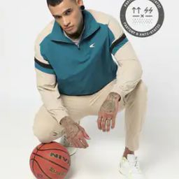 Men Oversized Fit Colourblock Half-Zip Sweatshirt-image-27