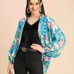 Women Floral Printed Shrug with Batwing-Sleeves-26