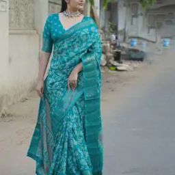Women Floral Print Saree with Unstitched Blouse Piece-image-24