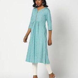 Women Foil Print A-Line Kurta-image-79