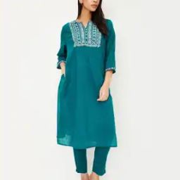 Embroidered Straight Kurta with Pants-6