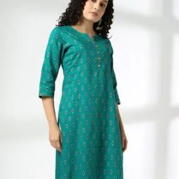Women Block Print Straight Kurta-image-4