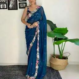 Women Embroidered Saree with Contrast Border-image-82