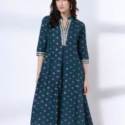 Women Floral Print Overlap Placket A-Line Kurta-picture-51