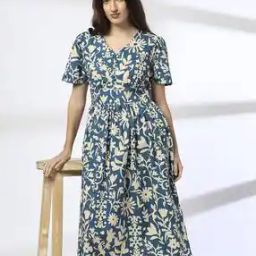 Women Floral Print V-Neck Poplin Fit & Flare Dress-image-30