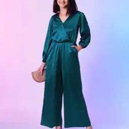 Women V-Neck Jumpsuit with Insert Pockets-image-64
