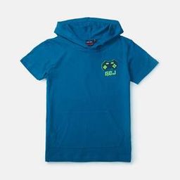 Graphic Print Hooded T-shirt with Kangaroo Pocket-image-61