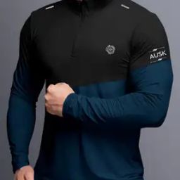 Men Athletic Fit T-Shirt with Half-Zip Closure-image-57