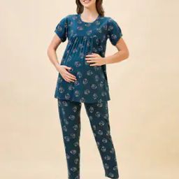 Women Printed Maternity Night Suit Set-image-2