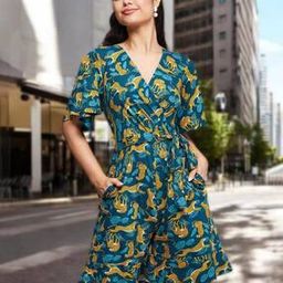 V Neck Wrap Styled Cotton Knee Long Playsuit-image-23