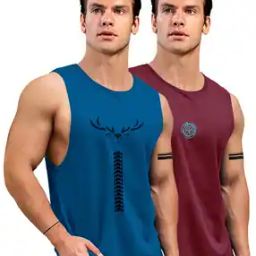 Men Pack of 2 Graphic Print Round-Neck Sleeveless Vests-picture-12