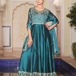 warthy ent Women Embroidery Semi-stitched Anarkali Dress Material-picture-1