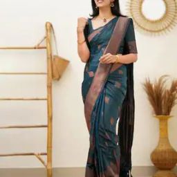 Woven Motifs Saree with Contrast Border-image-60
