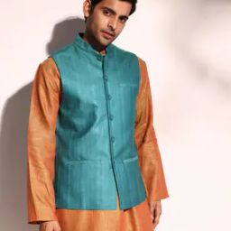 Men Striped Nehru Jacket with Welt Pockets-image-23