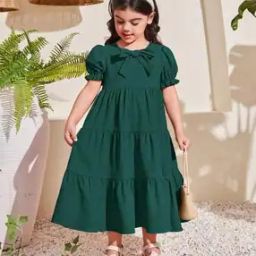 Girls Fit & Flare Dress with Puff Sleeves-13