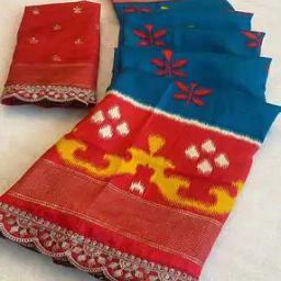 Women Ikat Print Saree with Contrast Border-image-1