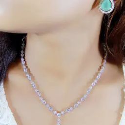 Women Silver-Plated American Diamond-Studded Necklace & Earrings Set-image-37