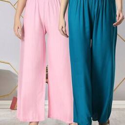 Women Pack of 2 Relaxed Fit Palazzos with Elasticated Waistband-picture-1