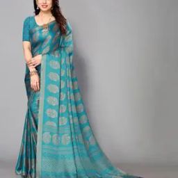 Printed Saree with Contrast Border-image-32