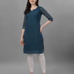 Embroidered Straight Kurti with Notched Neckline-image-90