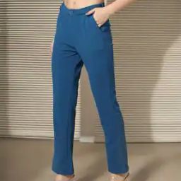 Women Flat-Front Regular Fit Trousers-image-4