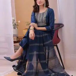 Women Embroidered Straight Kurta Suit Set-41