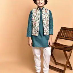 Boys Floral Print Kurta Pyjamas Set with Nehru Jacket-picture-25