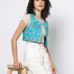 Women Embroidered Relaxed Fit Jacket-image-94