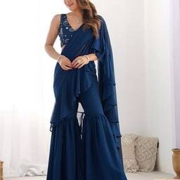 Women Pre-Drape Saree with Ruffles Border-image-8