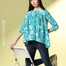 Women Floral Print Relaxed Fit High-Low Top-picture-53