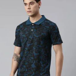 Leaf Print Cotton Polo T-Shirt-image-42