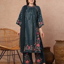 Embroidered A-Line Kurta With Pant Dupatta-image-1