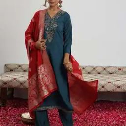 Women Embroidered Straight Kurta with Pants & Dupatta-image-3
