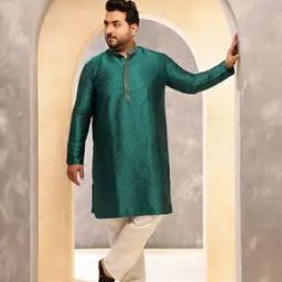 Men Paisley Print Long Kurta with Mandarin Collar-image-1