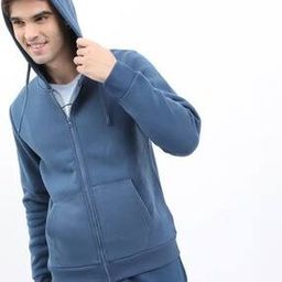 Men Regular Fit Zip-Front Hoodie with Kangaroo Pockets-image-0