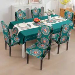 Floral Print 6-Seater Table Cover with Chair Covers-37