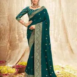 Women Embroidered Saree with Contrast Border-image-42
