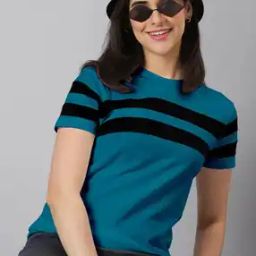 Women Striped Regular Fit Crew-Neck T-Shirt-image-10