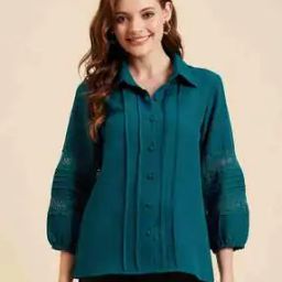 Women Relaxed Fit Top with Puff Sleeves-image-4