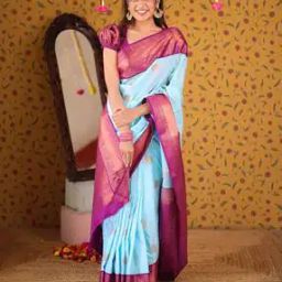 Women Woven Saree with Contrast Border-image-2