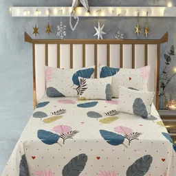 Aura Daffodil Cream & Blue Floral 400 TC King Bedsheet Set 90 m X 100 m-image-67