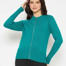 Women Zip-Front Relaxed Fit Cardigan-image-64