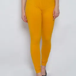 GRACIT Women Yellow Solid Churidar-Length Legging-24