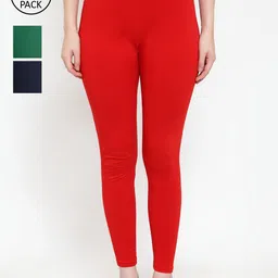 GRACIT Women Pack Of 3 Super Combed Cotton Lycra Ankle Length Leggings-image-29