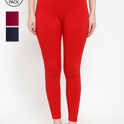 GRACIT Women Pack Of 3 Super Combed Cotton Lycra Ankle Length Leggings-image-50
