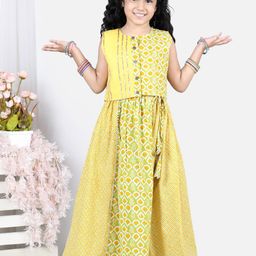 Kinder Kids Girls Yellow & Green Printed Ready to Wear Lehenga-image-60