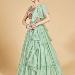 Fusionic Embroidered Mirror Work Semi-Stitched Lehenga & Blouse With Dupatta-picture-50