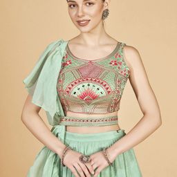 Fusionic Embroidered Mirror Work Semi-Stitched Lehenga & Blouse With Dupatta image 2